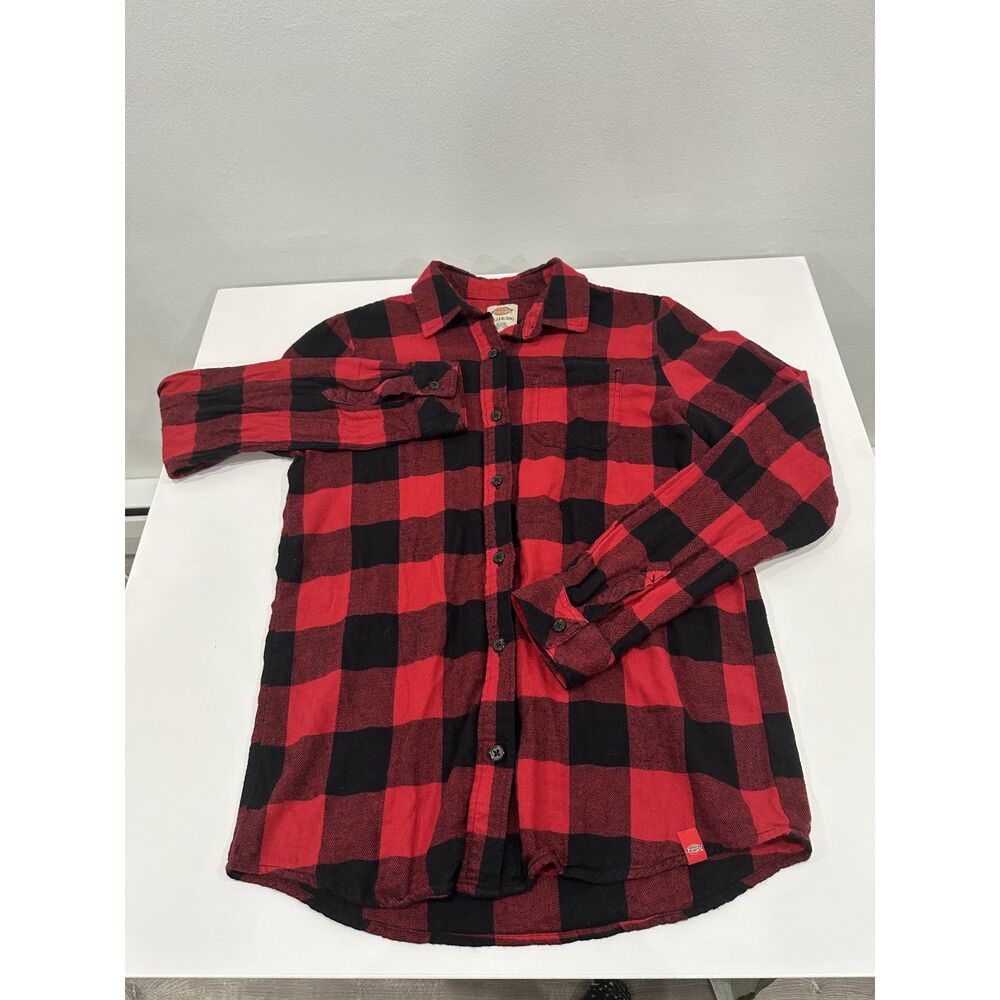 Dickies Youth XL 18/20 Red Black Buffalo Plaid Flannel Shirt 100% Cotton